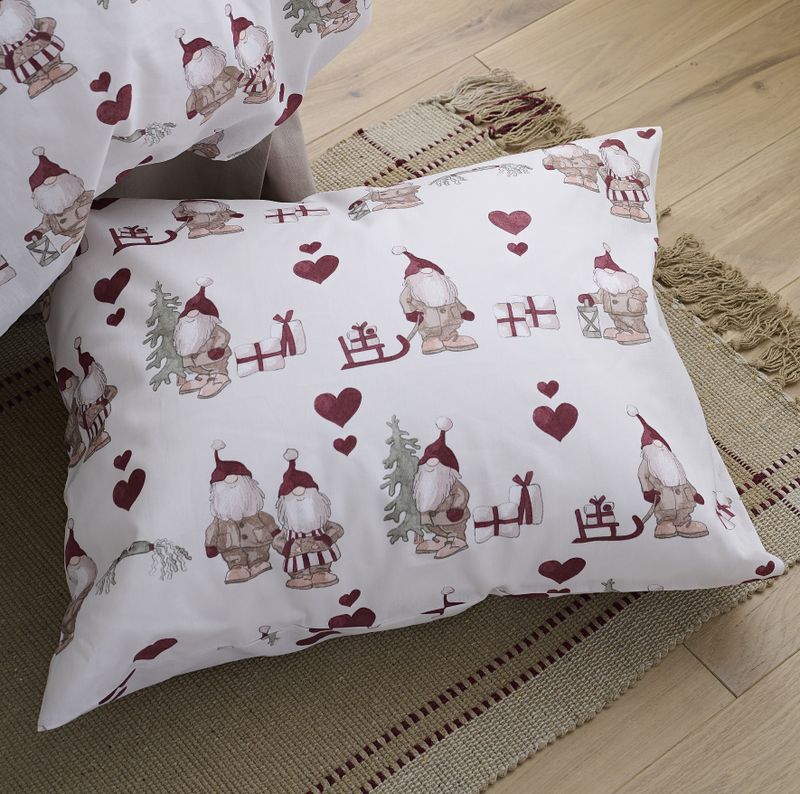 Borganäs Mönstrat Julbestyr bomullspåslakanset röd 150x210 cm 2 delar