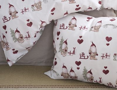 Borganäs Mönstrat Julbestyr bomullspåslakanset röd 220x210 cm 3 delar