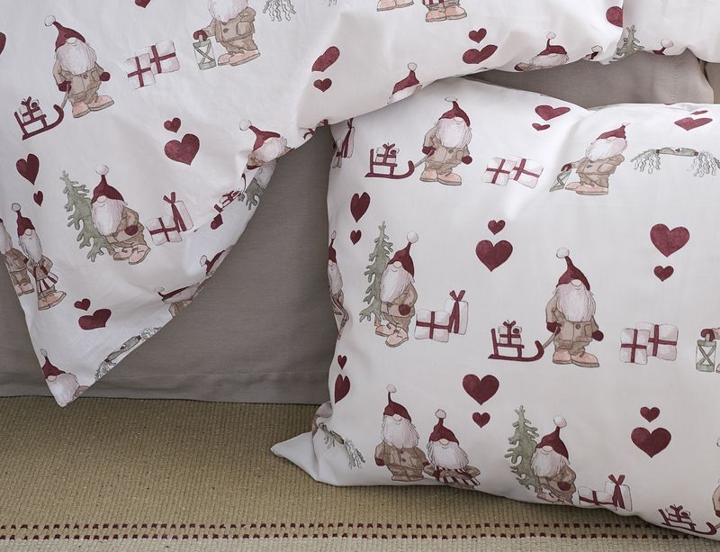 Borganäs Mönstrat Julbestyr bomullspåslakanset röd 220x210 cm 3 delar