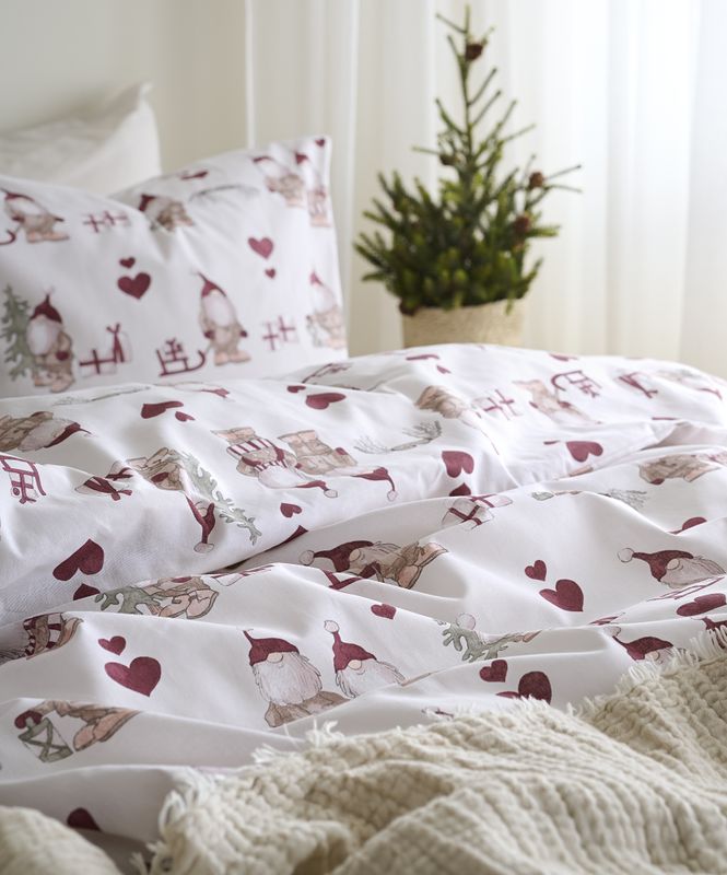 Borganäs Mönstrat Julbestyr bomullspåslakanset röd 220x210 cm 3 delar