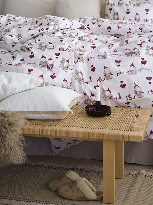 Borganäs Mönstrat Julbestyr bomullspåslakanset röd 220x210 cm 3 delar