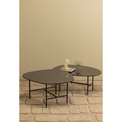 WOOOD VAJEN Soffbord med Marmorlook Bordsskiva Svart 70x70cm