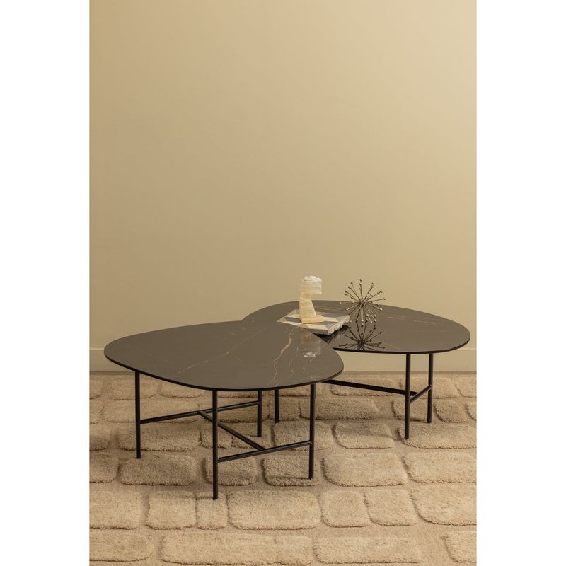 WOOOD VAJEN Soffbord med Marmorlook Bordsskiva Svart 70x70cm