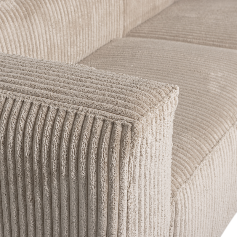 WOOOD BEAN Chaiselong Soffa Höger Ribbstoff Travertin