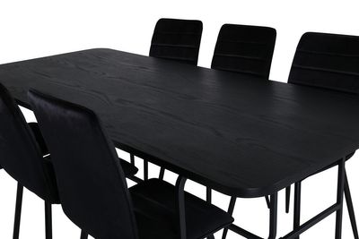 Venture Home Uno & Windu Rektangulärt Matbord 200 x 90 Svart + 6 st Matstolar Svart