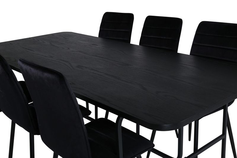 Venture Home Uno & Windu Rektangulärt Matbord 200 x 90 Svart + 6 st Matstolar Svart
