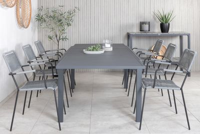 Venture Home Marbella & Lindos Rektangulärt Matbord 160 x 100 Svart + 6 st Matstolar Grå