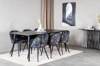 Venture Home Dipp & Velvet Rektangulärt Matbord 180 x 90 Svart + 6 st Matstolar Svart
