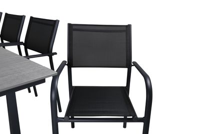 Venture Home Levels & Santorini Rektangulärt Matbord 160 x 100 Svart + 8 st Matstolar Svart