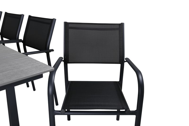 Venture Home Levels & Santorini Rektangulärt Matbord 160 x 100 Svart + 8 st Matstolar Svart