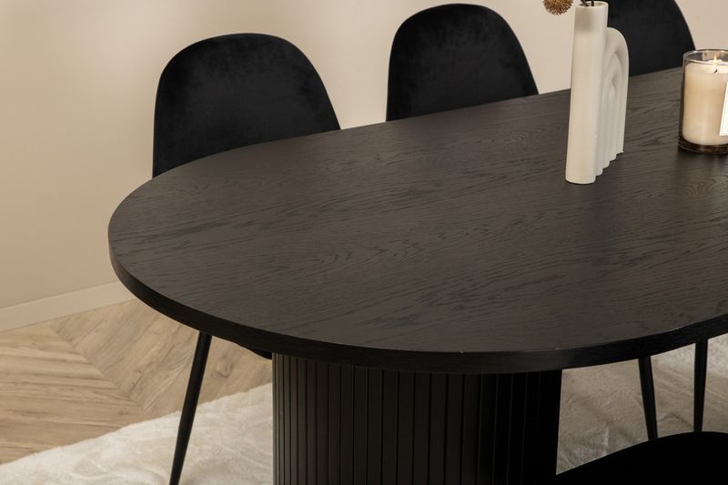 Venture Home Bianca & Polar Ovalt Matbord 200 x 90 Svart + 6 st Matstolar Svart