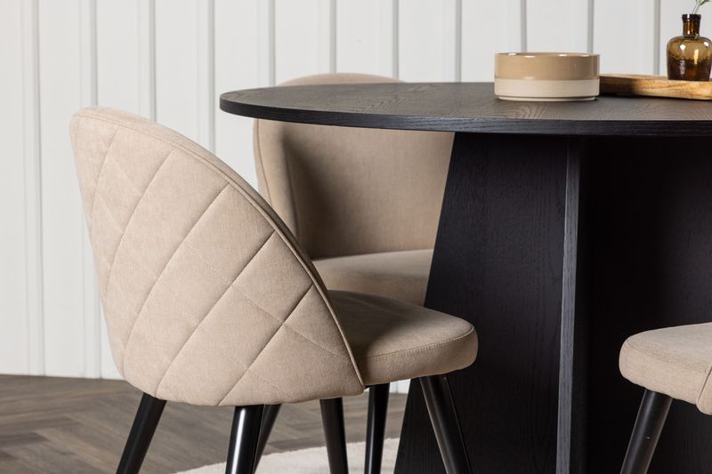 Venture Home Velvet & Bootcut 4 st Matstolar Beige + Runt Matbord ⌀110 Svart