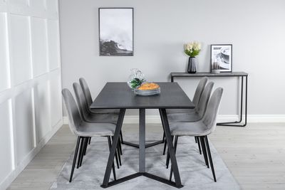 Venture Home Polar & Marina 6 st Matstolar Grå + Rektangulärt Matbord 180 x 90 Svart