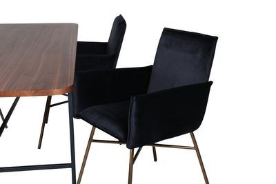 Venture Home Petra & Uno 4 st Matstolar Svart + Rektangulärt Matbord 200 x 90 Natur