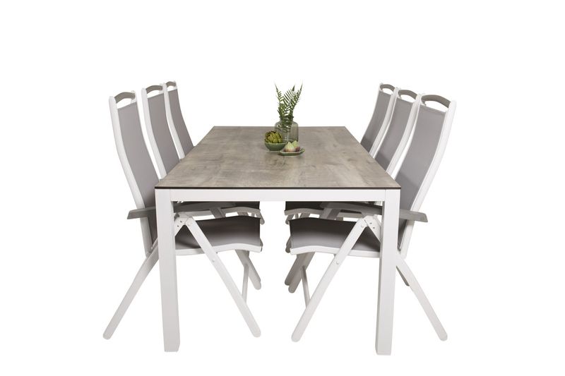 Venture Home Albany & Llama Positionsstolar 2-pack Vit + Rektangulärt Matbord 205 × 100 Grå