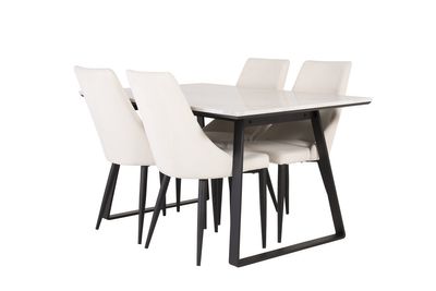 Venture Home Estelle & Leone Rektangulärt Matbord 140 x 90 Svart + 4 st Matstolar Beige