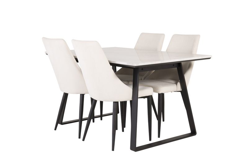 Venture Home Estelle & Leone Rektangulärt Matbord 140 x 90 Svart + 4 st Matstolar Beige
