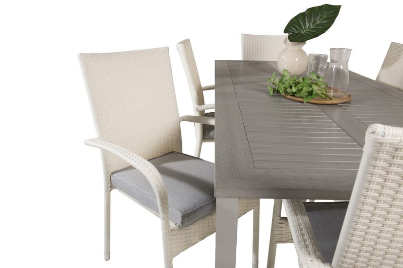 Venture Home Albany & Anna Rektangulärt Matbord 152 x 90 Vit + Matstolar 6-pack Vit