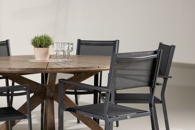 Venture Home Copacabana & Rosario 6 st Matstolar Svart + Runt Matbord ⌀140 Brun
