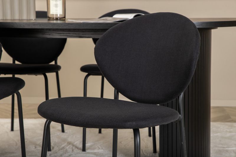 Venture Home Vault & Bianca 4 st Matstolar Svart + Ovalt Matbord 200 x 90 Svart