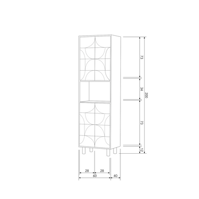 WOOOD DRAW 4-Dörrars Förvaringsskåp med Öppet Fack i Mango Valnöt