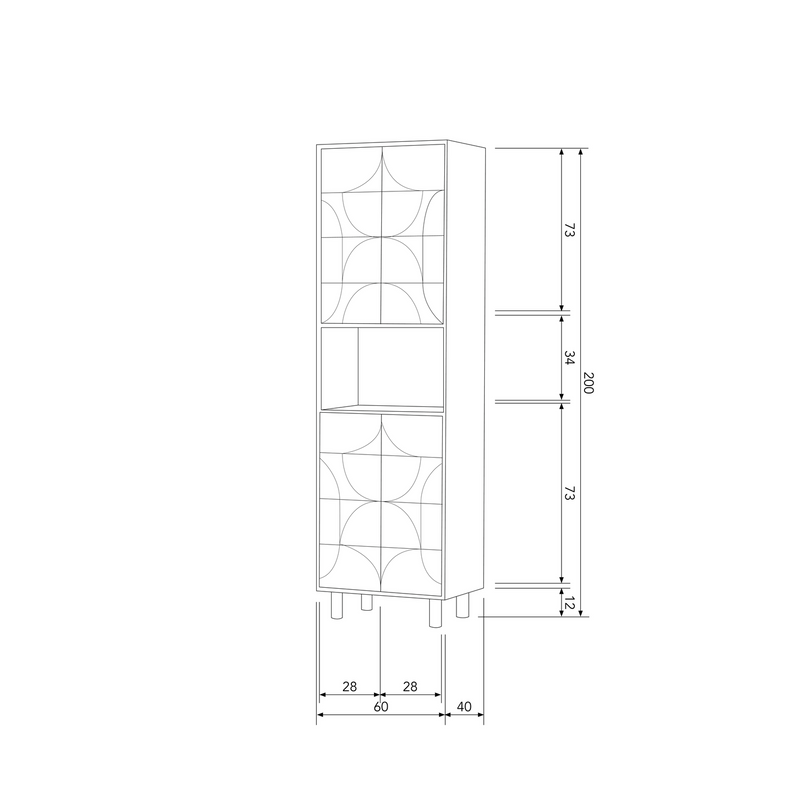 WOOOD DRAW 4-Dörrars Förvaringsskåp med Öppet Fack i Mango Valnöt