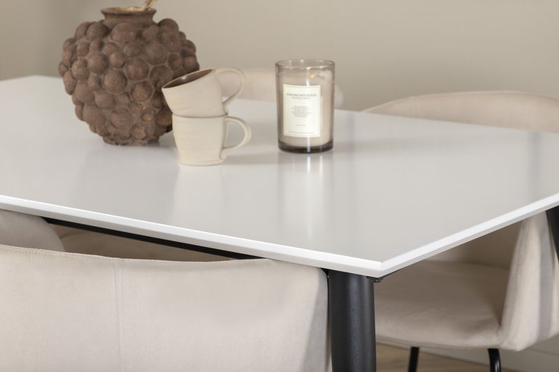 Venture Home Berit & Jimmy 4 st Matstolar Beige + Rektangulärt Matbord 150 x 90 Vit