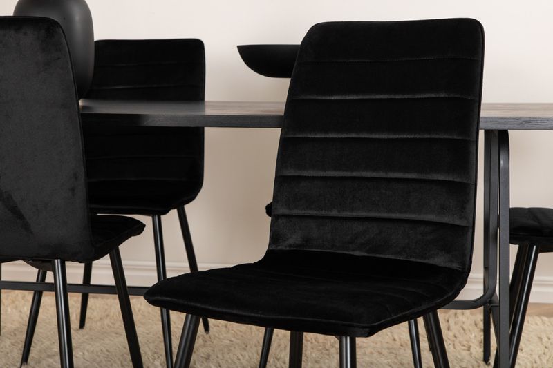 Venture Home Uno & Windu Rektangulärt Matbord 200 x 90 Svart + 6 st Matstolar Svart