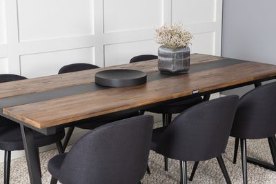 Venture Home Jakarta & Velvet Rektangulärt Matbord 200 x 90 Svart + 6 st Matstolar Svart