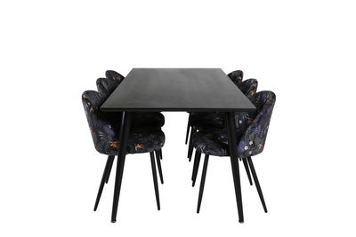 Venture Home Dipp & Velvet Rektangulärt Matbord 180 x 90 Svart + 6 st Matstolar Svart