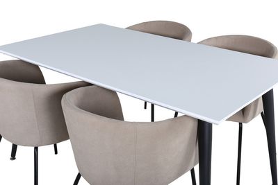 Venture Home Berit & Jimmy 4 st Matstolar Beige + Rektangulärt Matbord 150 x 90 Vit