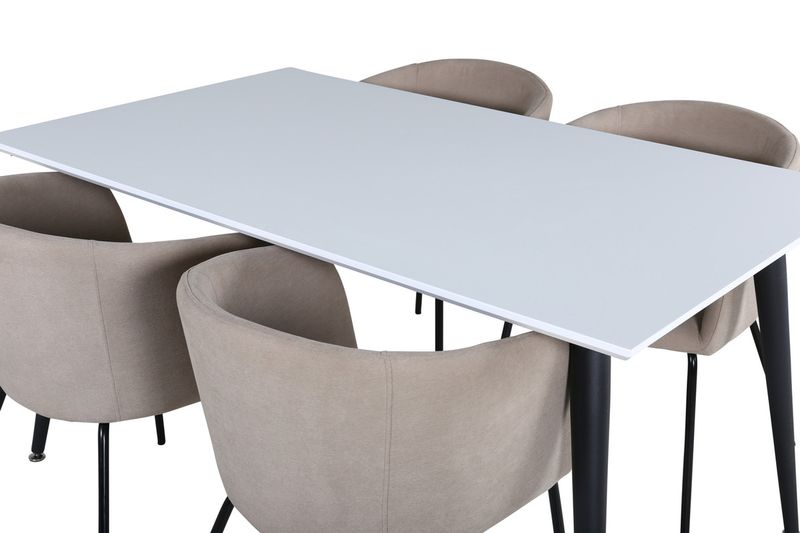 Venture Home Berit & Jimmy 4 st Matstolar Beige + Rektangulärt Matbord 150 x 90 Vit