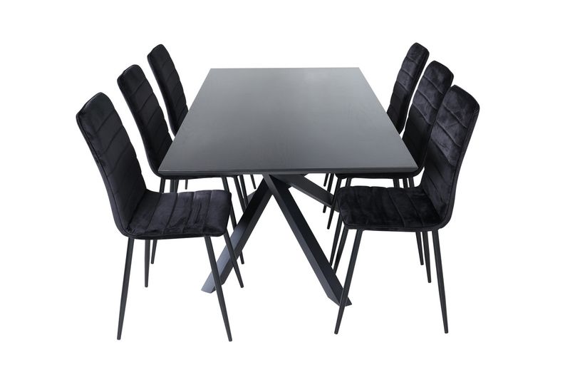 Venture Home Windu & Piazza 6 st Matstolar Svart + Rektangulärt Matbord 180 x 90 Svart