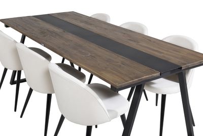 Venture Home Jakarta & Velvet Rektangulärt Matbord 200 x 90 Svart + 6 st Matstolar Grädde