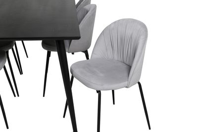 Venture Home Wrinkles & Dipp 6 st Matstolar Grå + Rektangulärt Matbord 180 x 90 Svart