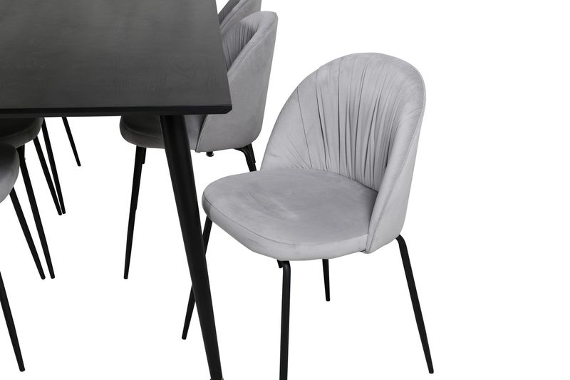 Venture Home Wrinkles & Dipp 6 st Matstolar Grå + Rektangulärt Matbord 180 x 90 Svart