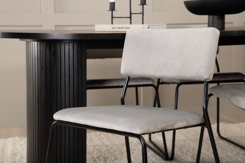 Venture Home Kenth & Bianca 4 st Matstolar Grå + Ovalt Matbord 200 x 90 Svart