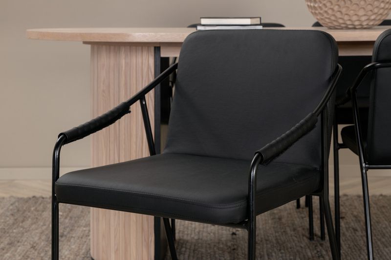 Venture Home Tvist & Bianca Matstolar 4-pack Svart + Ovala Matbord 200 x 90 Vitputsad