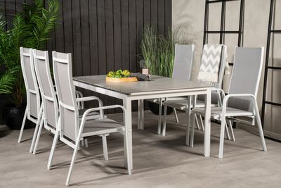 Venture Home Levels & Copacabana Rektangulärt Matbord 160 x 100 Vit + 6 st Reclinerstolar Grå
