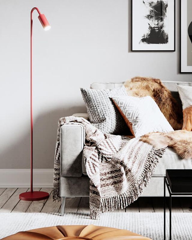 By Rydéns Curve golvlampa mörkröd 146 cm