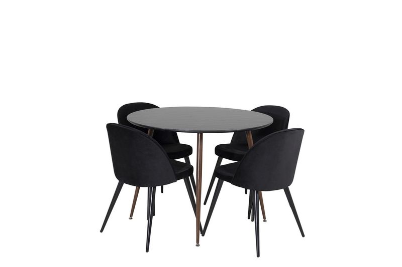 Venture Home Plaza & Velvet Runt Matbord ⌀100 Svart + 4 st Matstolar Svart