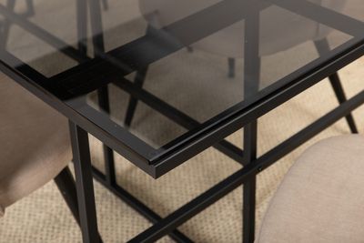 Venture Home Leif & Velvet Rektangulärt Matbord 200 x 90 Svart + 6 st Matstolar Beige