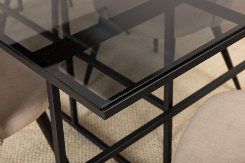 Venture Home Leif & Velvet Rektangulärt Matbord 200 x 90 Svart + 6 st Matstolar Beige