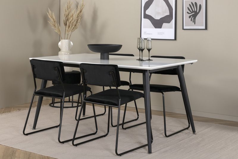 Venture Home Jimmy & Kenth Rektangulärt Matbord 150 x 90 Vit + 4 st Matstolar Svart