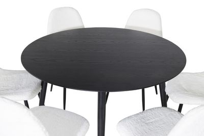 Venture Home Dipp & Polar Runt Matbord ⌀115 Svart + 6 st Matstolar Vit