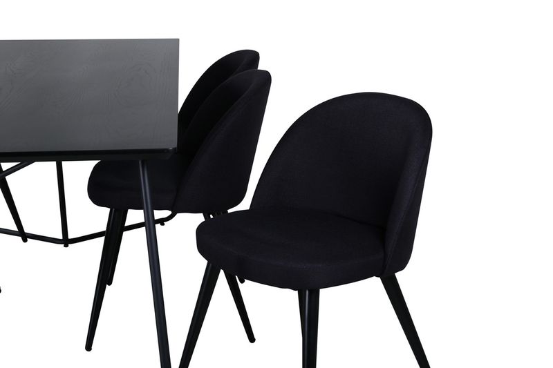 Venture Home Petra & Velvet Rektangulärt Matbord 190 x 90 Svart + 6 st Matstolar Svart