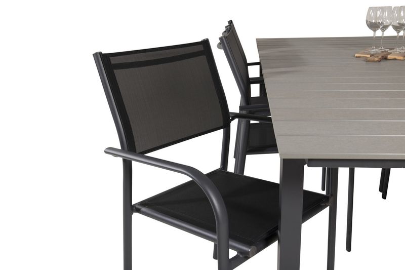 Venture Home Levels & Santorini Rektangulärt Matbord 229 × 100 Svart + 6 st Matstolar Svart