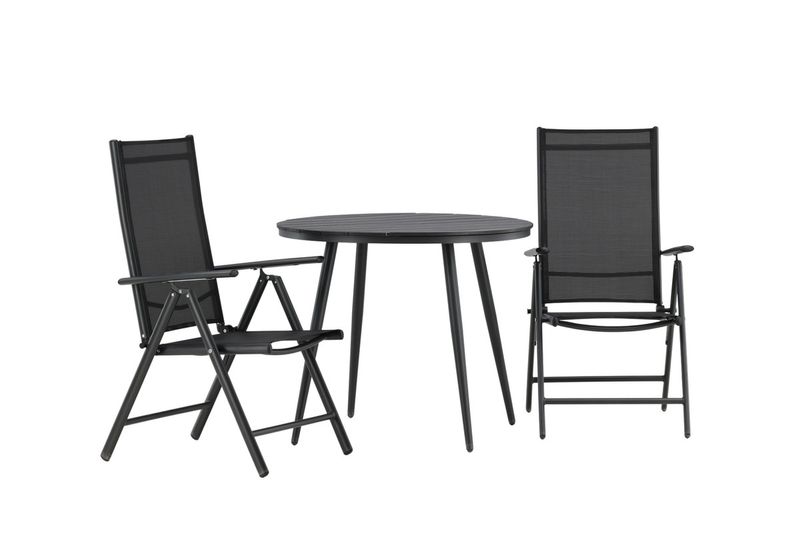 Venture Home Break Runt Matbord ⌀90 Svart + 2 st Positionsstolar Svart