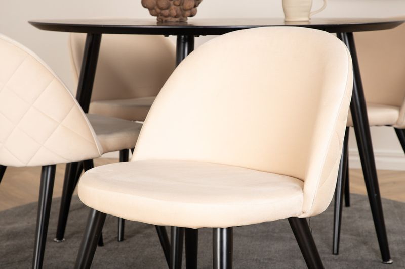 Venture Home Dipp & Velvet Runt Matbord ⌀115 Svart + 4 st Matstolar Beige
