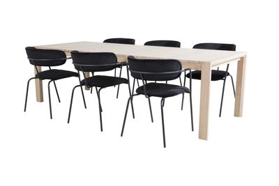 Venture Home Slider & Arrow Rektangulärt Matbord 170 x 95 Vitputsad + Matstolar 6-pack Svart